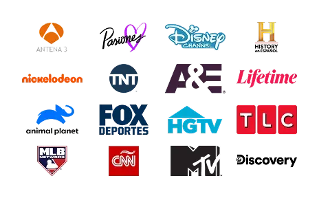Antena 3, Disney Channel, History, Nickelodeon, TNT, A&E, Lifetime, animal planet, FOX Deportes, HGTV, TLC, MLB Network, CNN, PSNES, MTV and Discovery